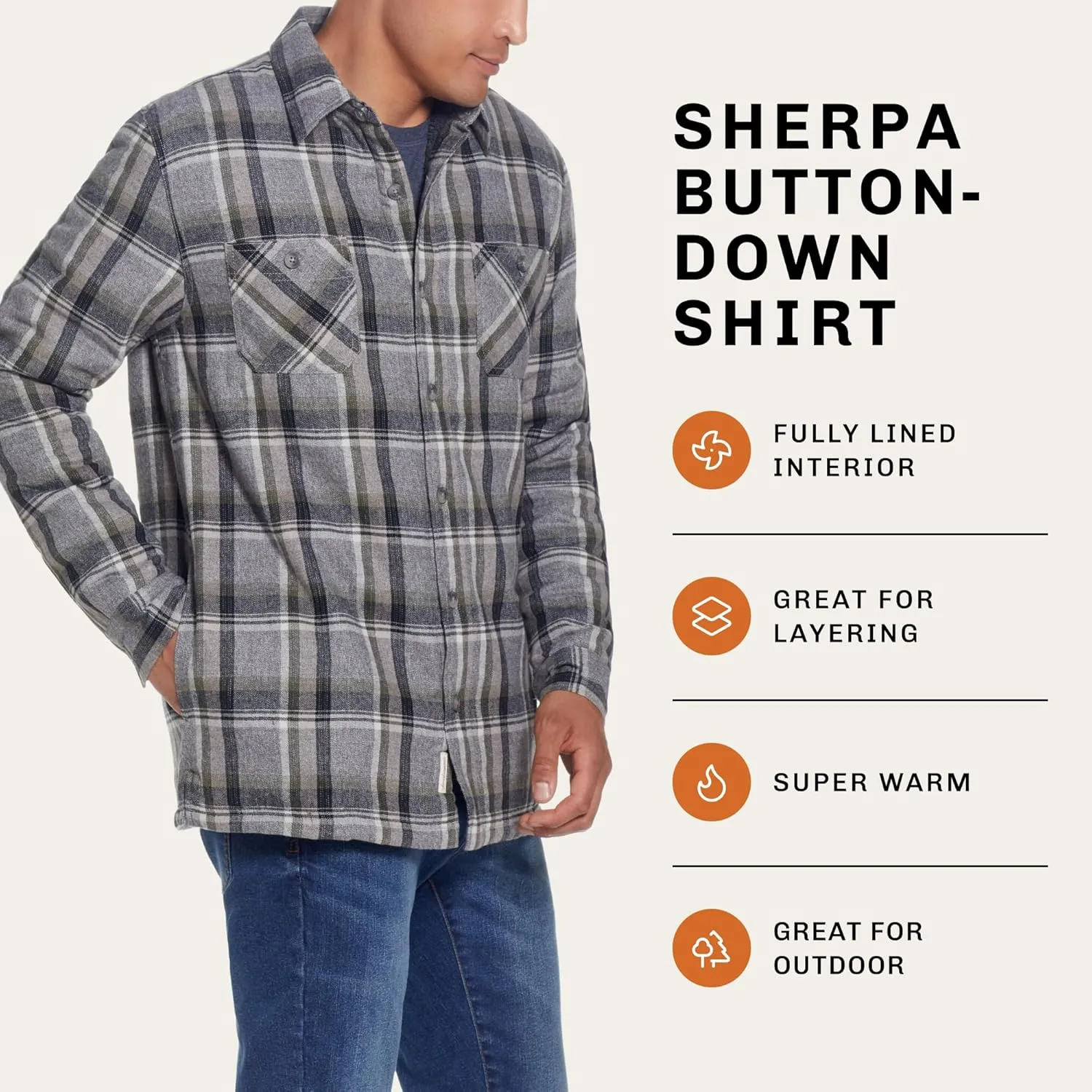 Weatherproof Vintage Mens Hooded and Non-Hooded Sherpa Lined Soft Brushed Plaid Flannel Button-Down Shirt Jacket