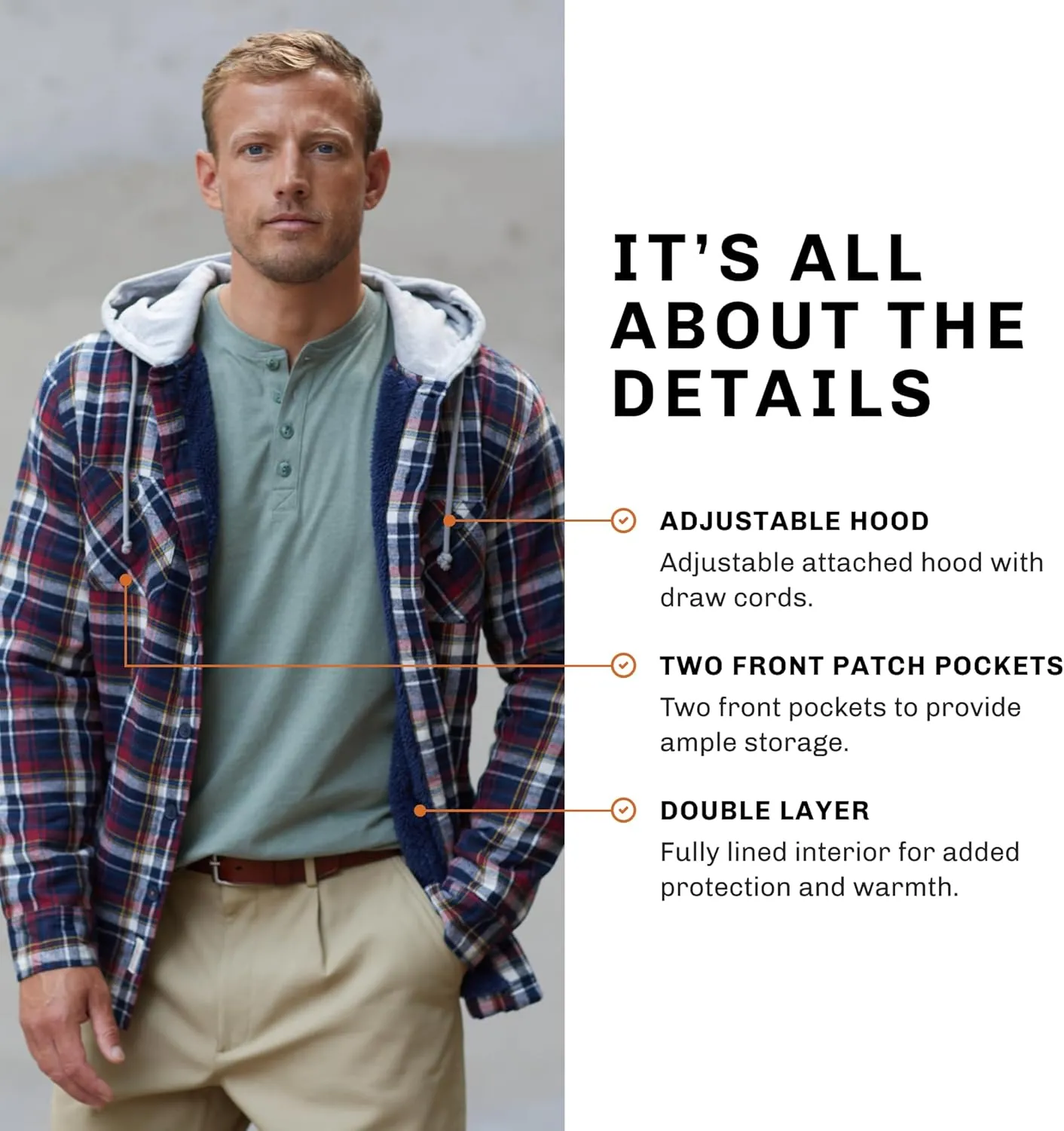 Weatherproof Vintage Mens Hooded and Non-Hooded Sherpa Lined Soft Brushed Plaid Flannel Button-Down Shirt Jacket