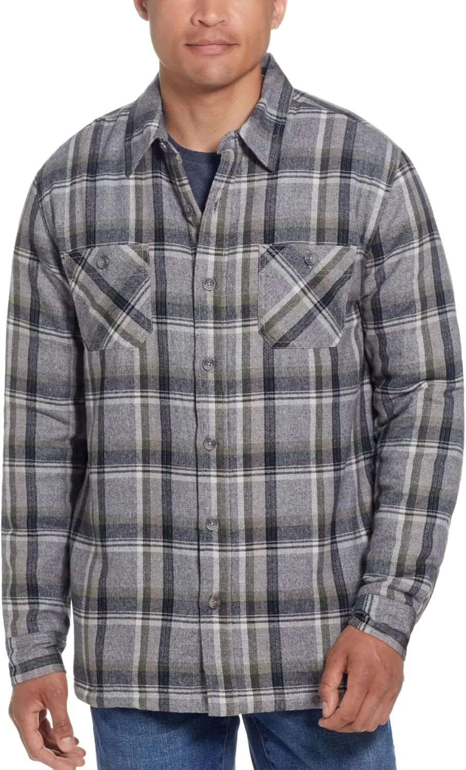 Weatherproof Vintage Mens Hooded and Non-Hooded Sherpa Lined Soft Brushed Plaid Flannel Button-Down Shirt Jacket