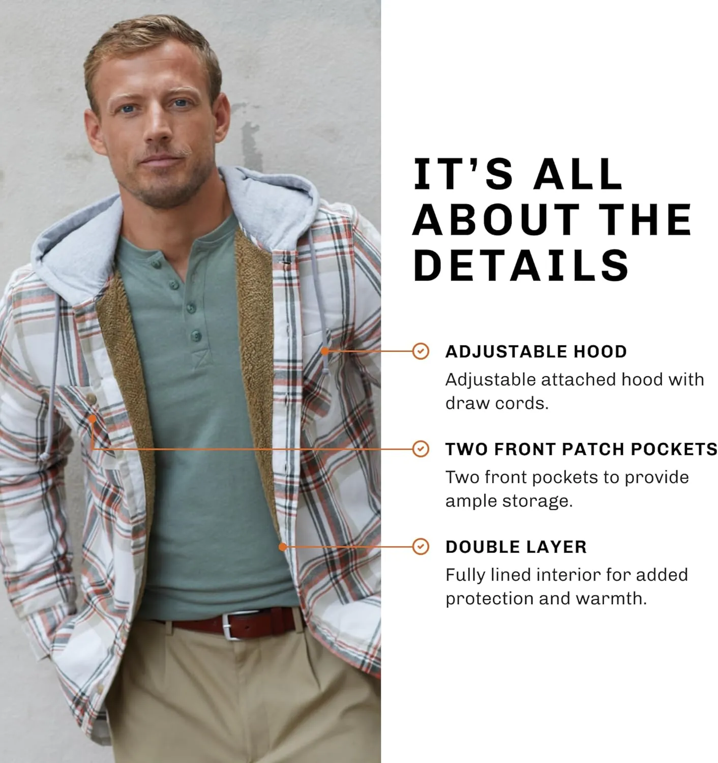 Weatherproof Vintage Mens Hooded and Non-Hooded Sherpa Lined Soft Brushed Plaid Flannel Button-Down Shirt Jacket