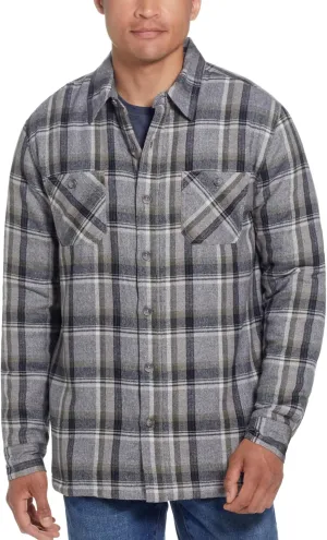 Weatherproof Vintage Mens Hooded and Non-Hooded Sherpa Lined Soft Brushed Plaid Flannel Button-Down Shirt Jacket