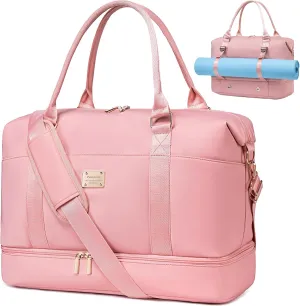 weiatas Travel Duffel Bag Weekender Overnight Bag for Women with Shoe Compartment, Sport Gym Bag with Yoga Mat Strap & Wet Pocket, Travel Carry On Tote with Luggage Strap (Pink)