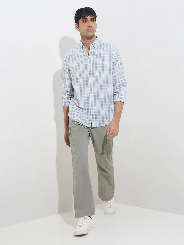 WES Casuals White Checkered Relaxed-Fit Cotton-Blend Shirt