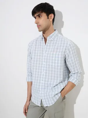 WES Casuals White Checkered Relaxed-Fit Cotton-Blend Shirt