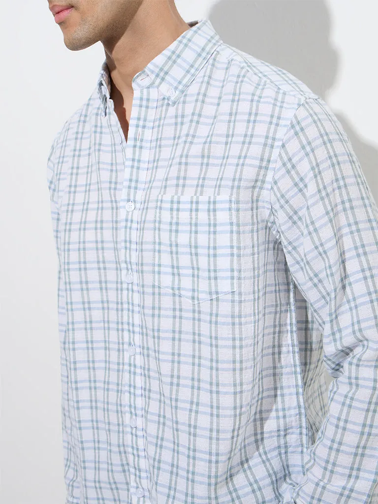 WES Casuals White Checkered Relaxed-Fit Cotton-Blend Shirt