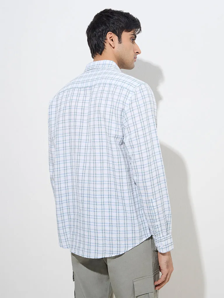 WES Casuals White Checkered Relaxed-Fit Cotton-Blend Shirt