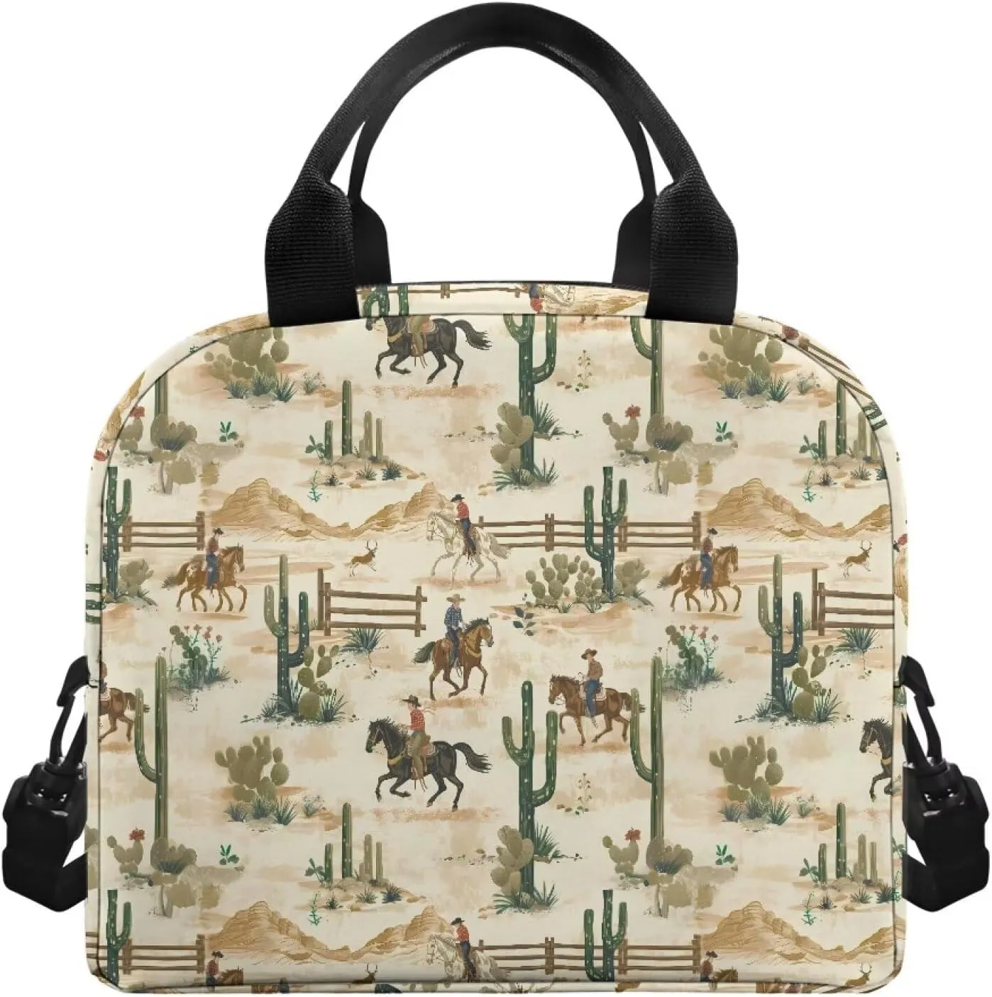 Western Girls Lunch Box Cowboy Lunch Bag Horse Insulated Lunch Bag with Shoulder Straps Cactus Lunch Container Back to School Lunchbox