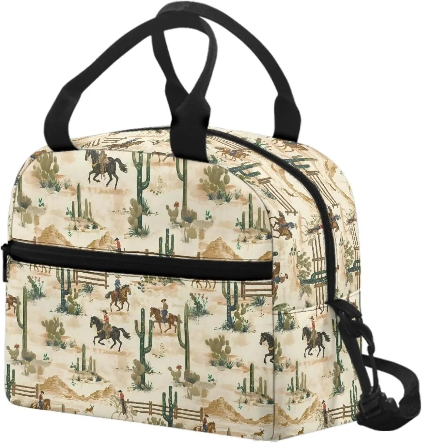 Western Girls Lunch Box Cowboy Lunch Bag Horse Insulated Lunch Bag with Shoulder Straps Cactus Lunch Container Back to School Lunchbox