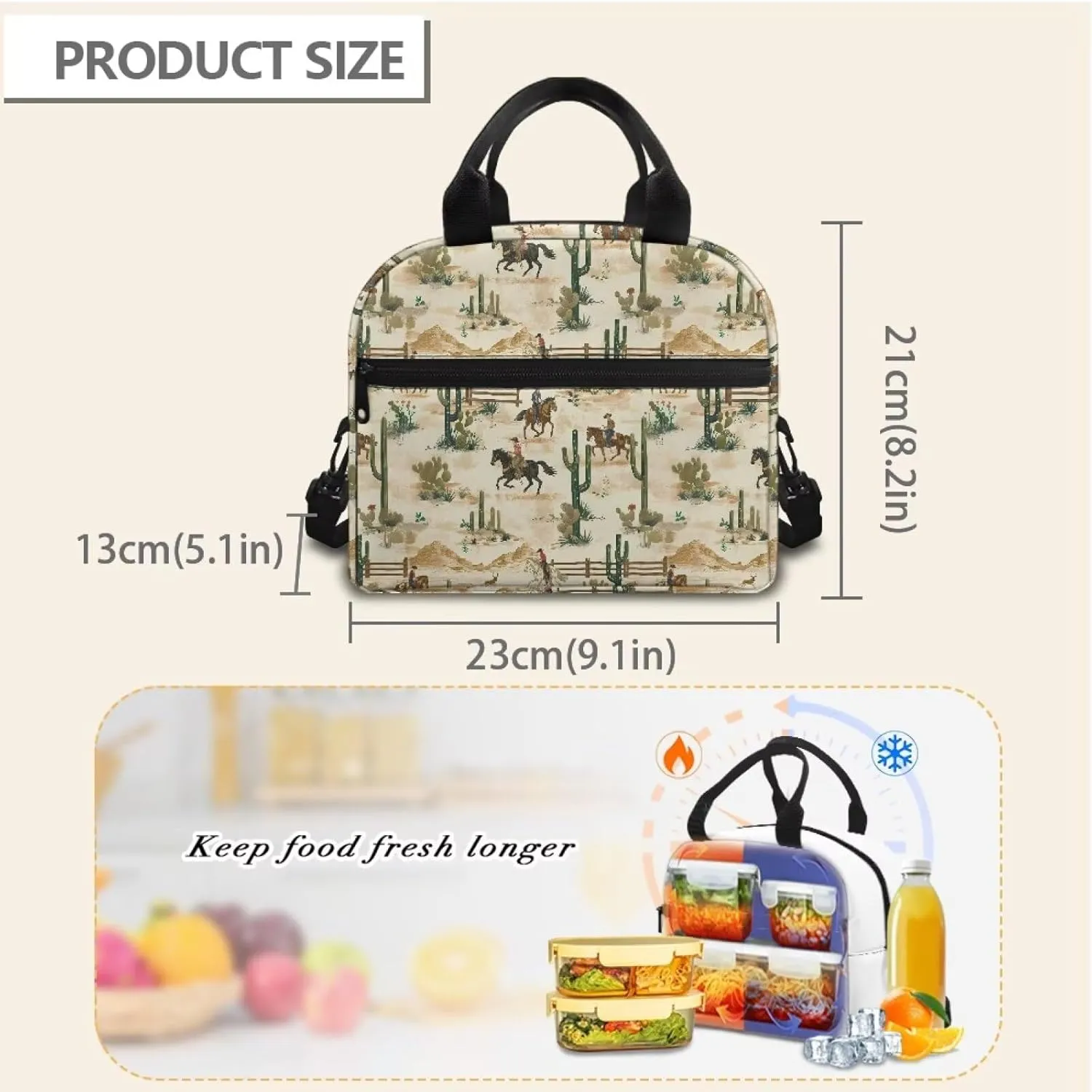 Western Girls Lunch Box Cowboy Lunch Bag Horse Insulated Lunch Bag with Shoulder Straps Cactus Lunch Container Back to School Lunchbox