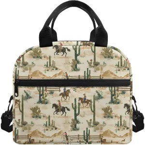 Western Girls Lunch Box Cowboy Lunch Bag Horse Insulated Lunch Bag with Shoulder Straps Cactus Lunch Container Back to School Lunchbox