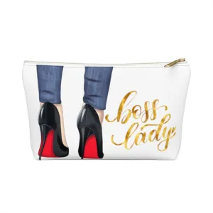 White & Gold Boss Lady  Makeup & Accessory Pouch w T-bottom