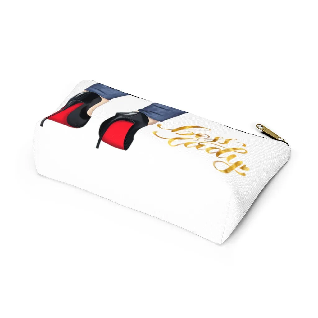 White & Gold Boss Lady  Makeup & Accessory Pouch w T-bottom