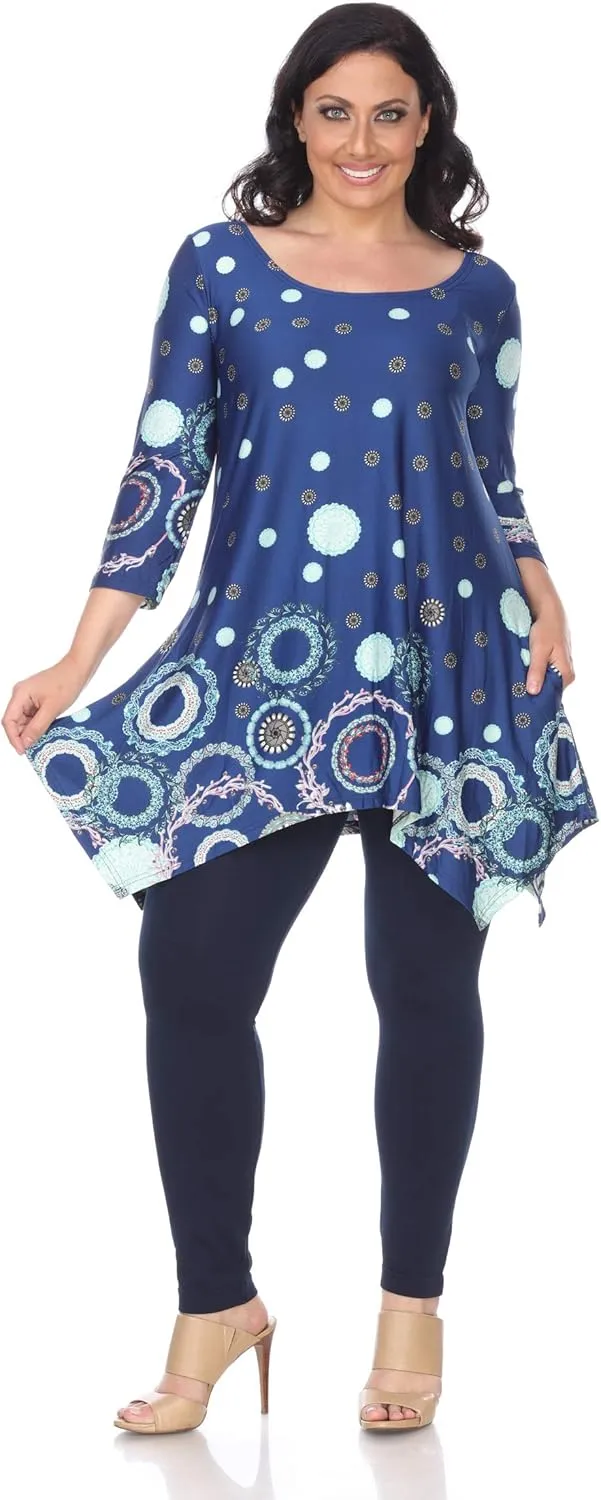 white mark Women's Plus Size Erie Handkerchief Hem Tunic Top with Pockets in Paisley Print