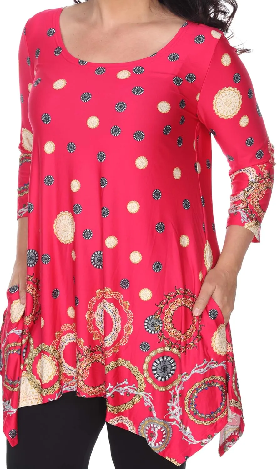 white mark Women's Plus Size Erie Handkerchief Hem Tunic Top with Pockets in Paisley Print