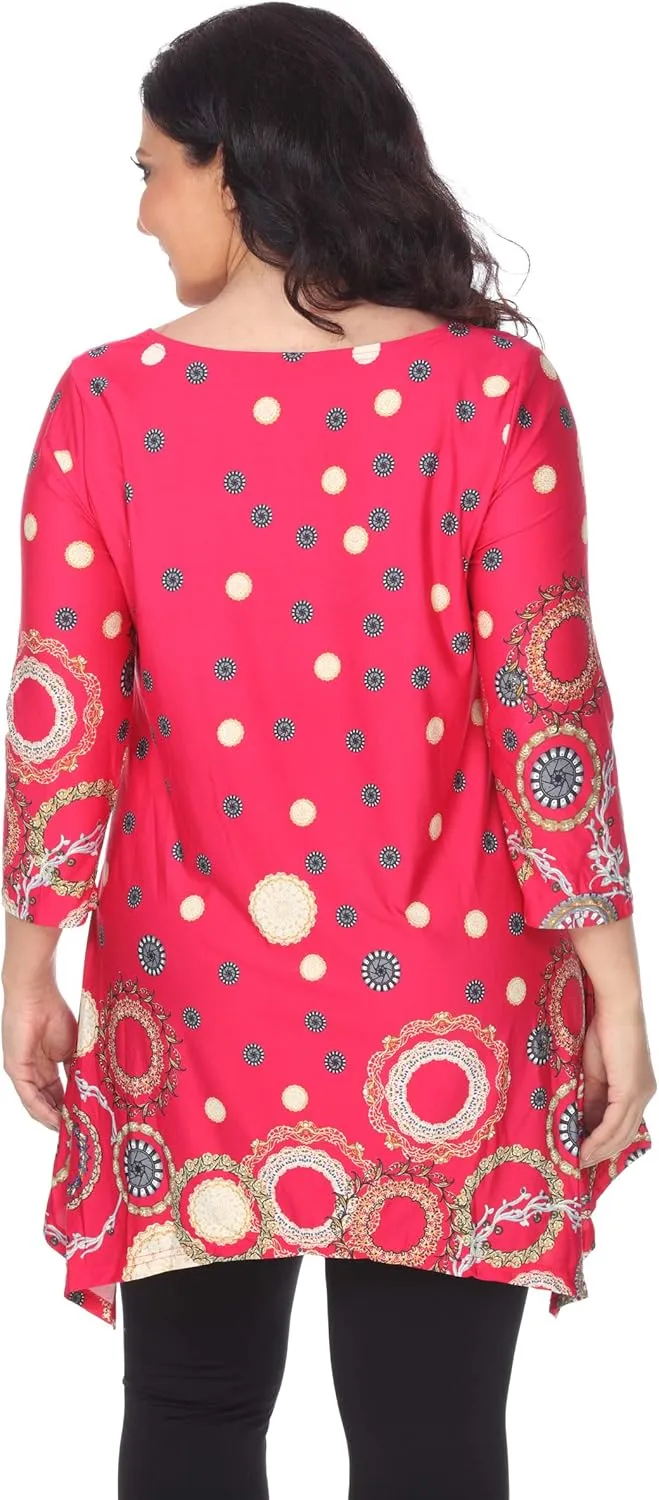 white mark Women's Plus Size Erie Handkerchief Hem Tunic Top with Pockets in Paisley Print