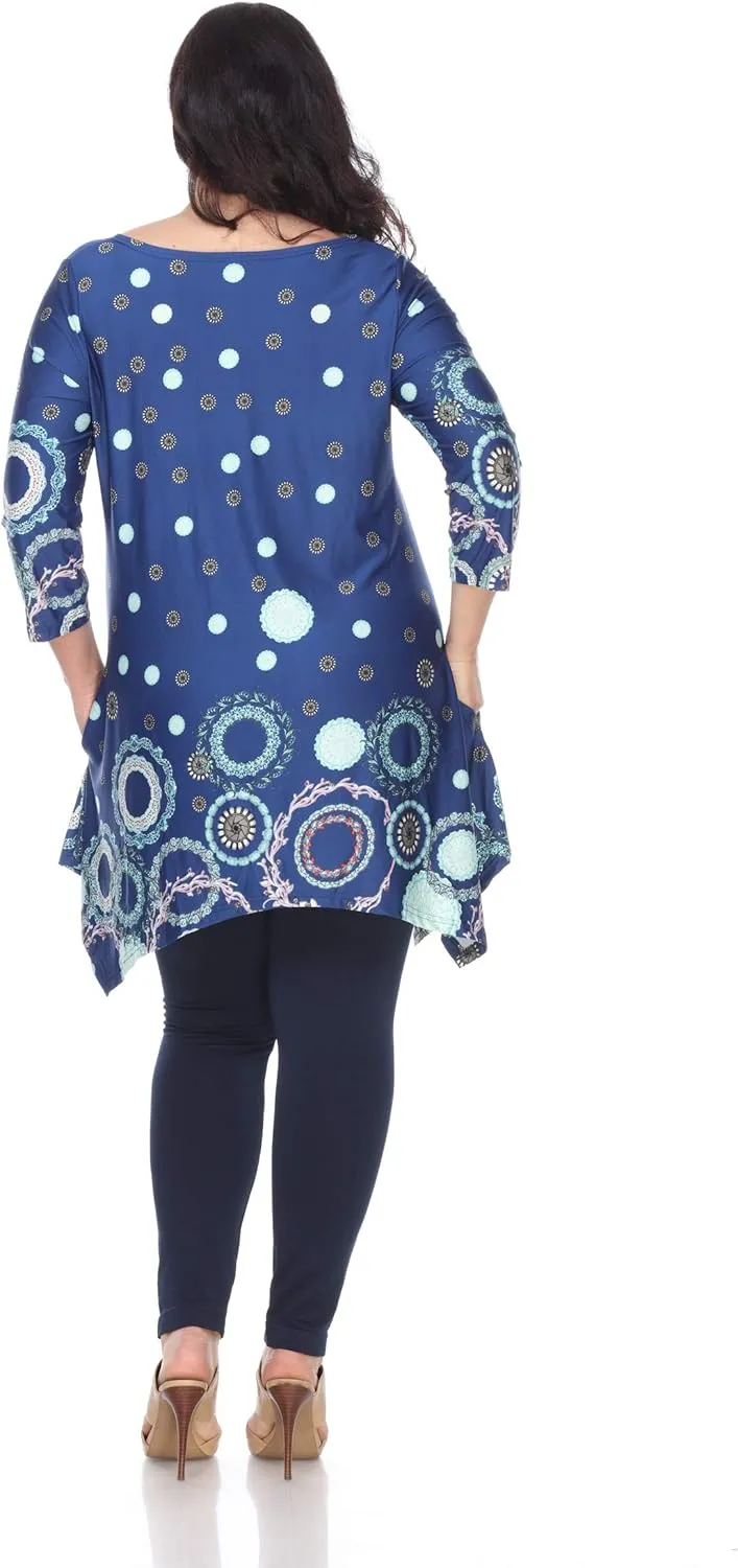 white mark Women's Plus Size Erie Handkerchief Hem Tunic Top with Pockets in Paisley Print