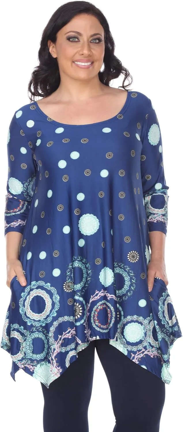 white mark Women's Plus Size Erie Handkerchief Hem Tunic Top with Pockets in Paisley Print