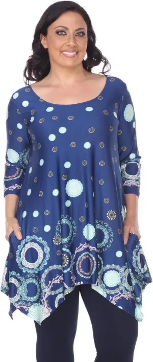 white mark Women's Plus Size Erie Handkerchief Hem Tunic Top with Pockets in Paisley Print