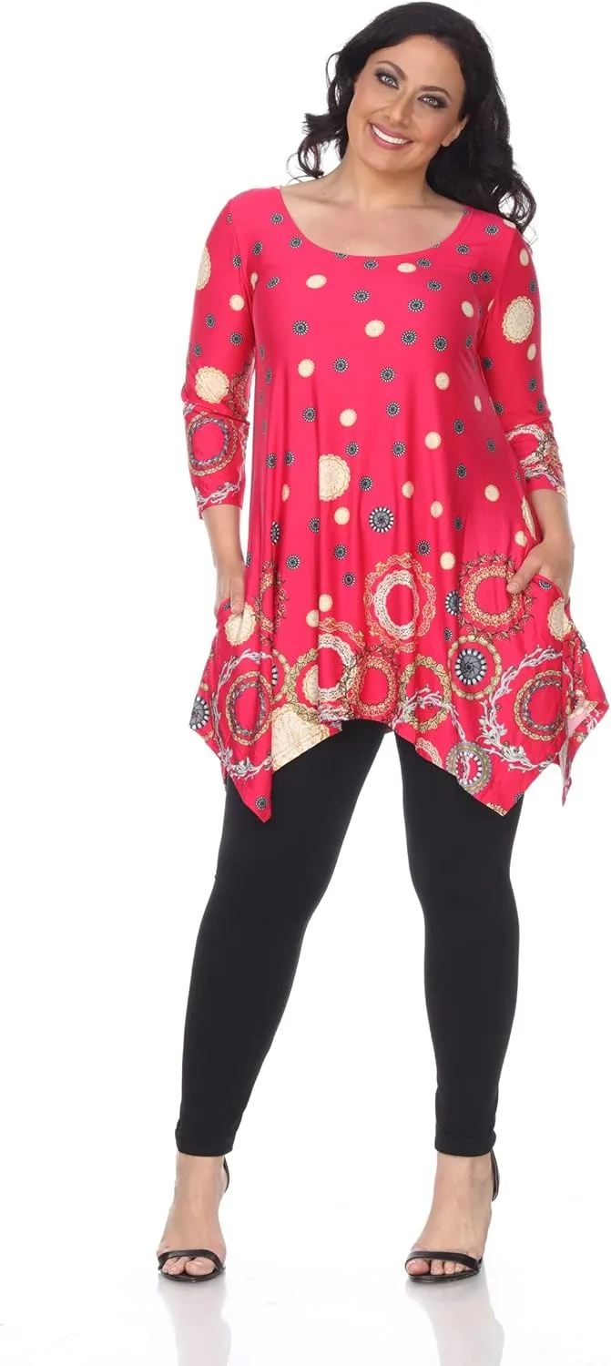 white mark Women's Plus Size Erie Handkerchief Hem Tunic Top with Pockets in Paisley Print