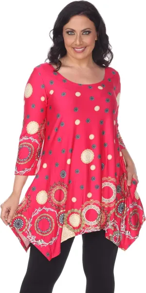 white mark Women's Plus Size Erie Handkerchief Hem Tunic Top with Pockets in Paisley Print