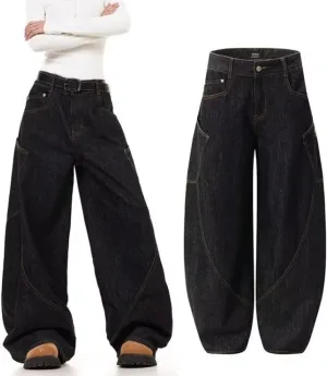 Wide Leg Baggy Jeans for Women Men Irregular Sutures Loose Fit Streetwear Y2k Hip Hop Grunge Denim Pants