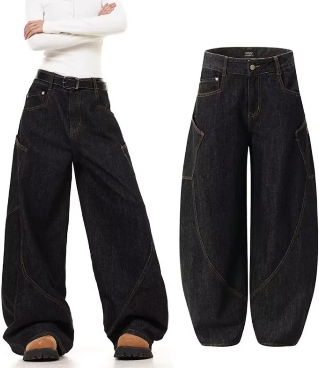Wide Leg Baggy Jeans for Women Men Irregular Sutures Loose Fit Streetwear Y2k Hip Hop Grunge Denim Pants