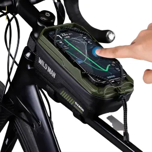 WILD MAN Bicycle Front Frame Bag Bike Bags for Cycling Waterproof Tube Bag Phone Holder Mount Cycling Pouch Compatible with Phones Under 6.8”(GX200,Black)