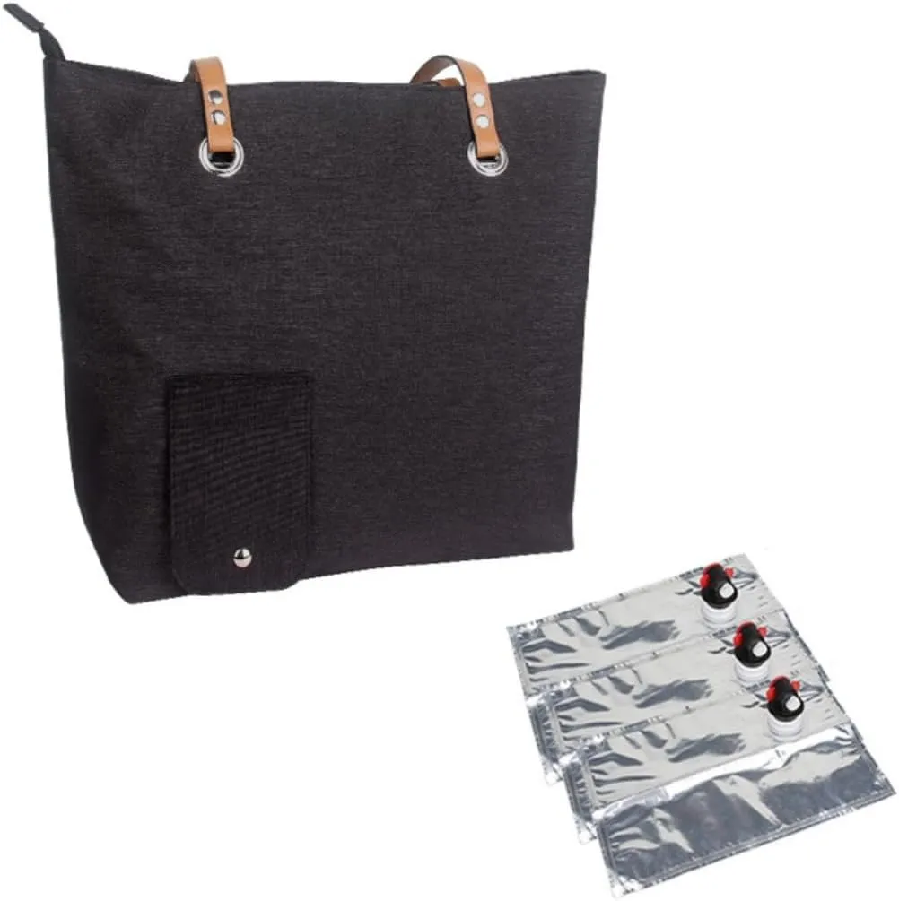 Wine Tote With Drink Dispenser, Leakproof & Insulated & Padded Versatile Cooler Bag for Travel, Beach, Travel, Picnic, Camping, Gift for Wine Lovers (Black)