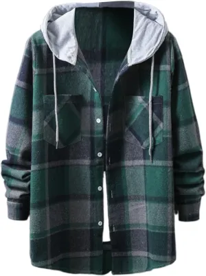 Winter Coat Men Plaid Lapel Button Long Sleeve Shirt Tops Men's Cardigan Coat with Zipper Shirt Plaid Cotton