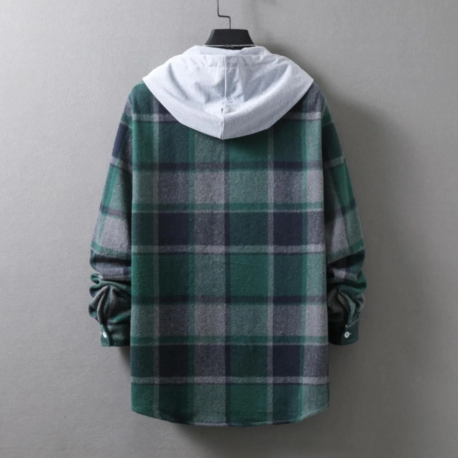 Winter Coat Men Plaid Lapel Button Long Sleeve Shirt Tops Men's Cardigan Coat with Zipper Shirt Plaid Cotton