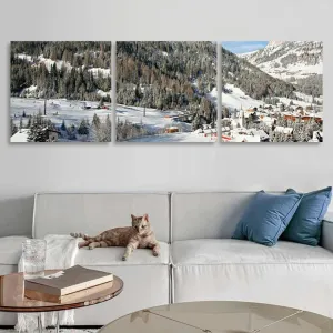Winter Landscape Dolomites Ski Tracks and Alpine Village 3 Piece Canvas Wall Art for Living Room Bedroom Office Framed Prints Pictures Painting Wall Decor Artwork for Walls Set of 3