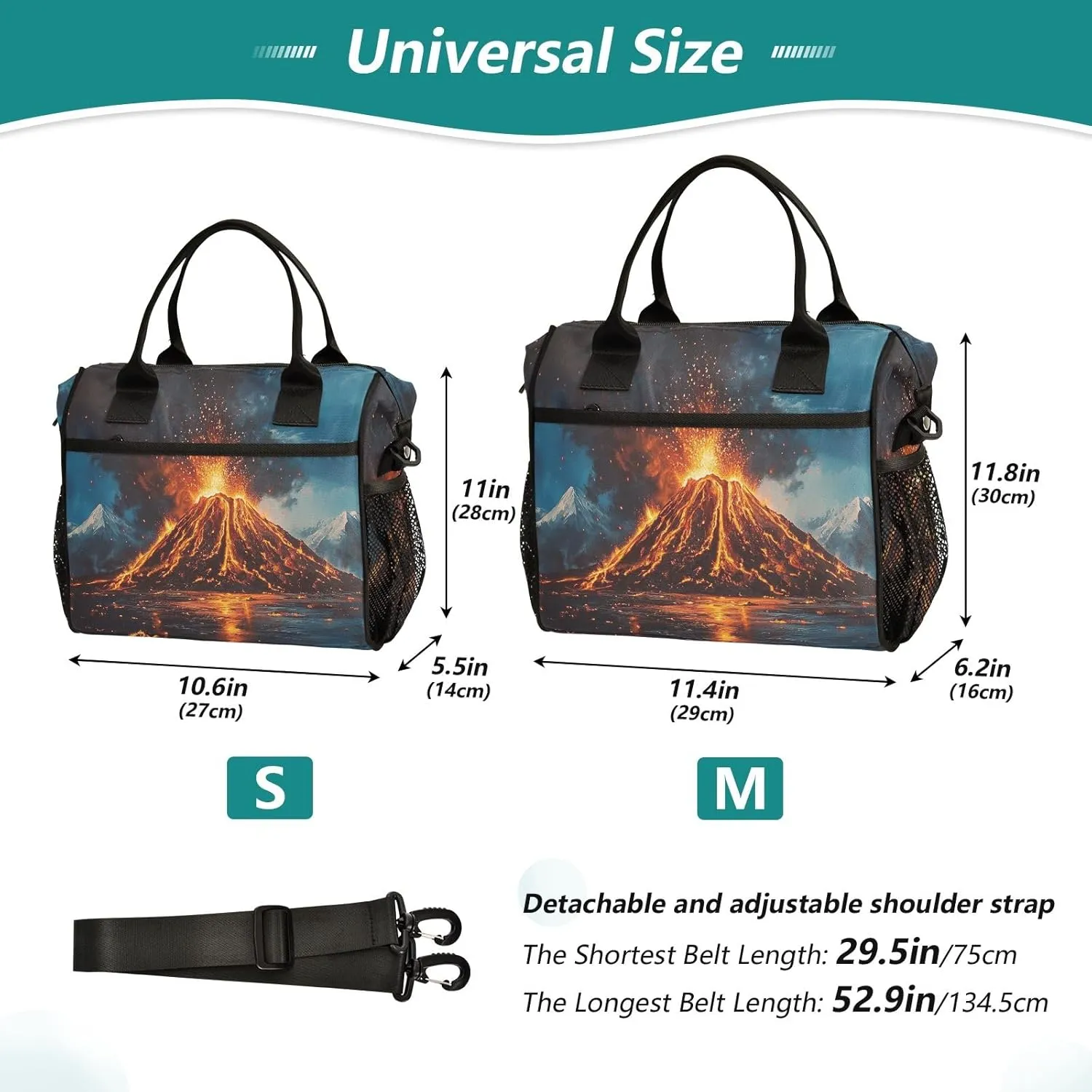 Women Cooler Bags Lunch Bag Reusable Insulated Lunch Bags Volcanic Eruption Crossbody with Shoulder Strap Adults S