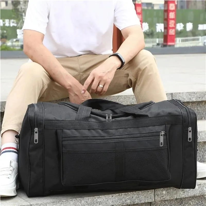 Women Men Nylon Travel Duffela Bag Carry On Luggage Bag Men Tote Large Capacity Weekender Gym Sport Holdall Overnight Bag Pouches(Black B)