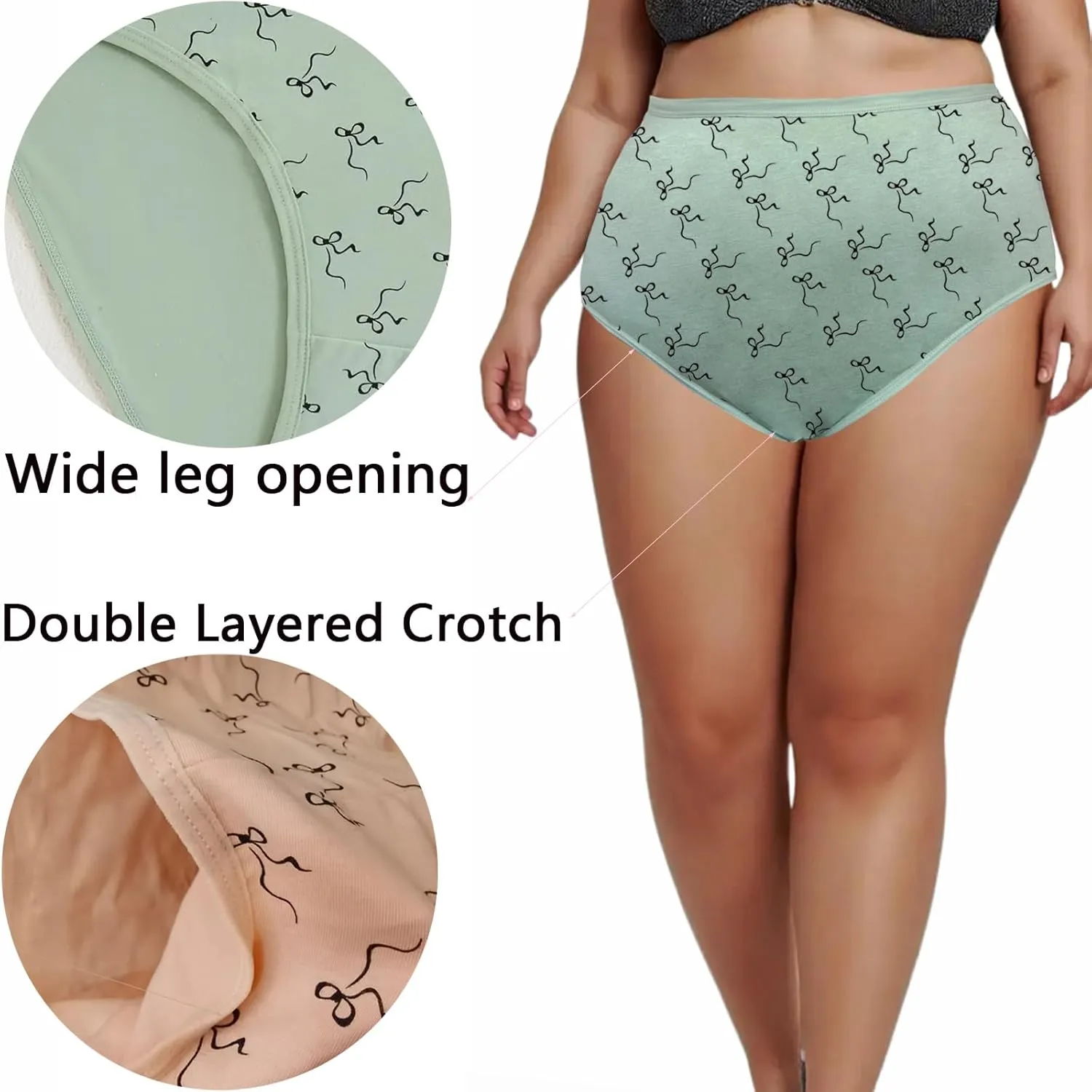 Women Plus Underwear Panties for Women Pack Cotton Plus Size Briefs for Ladies 5 Pack Bow Print Underwear