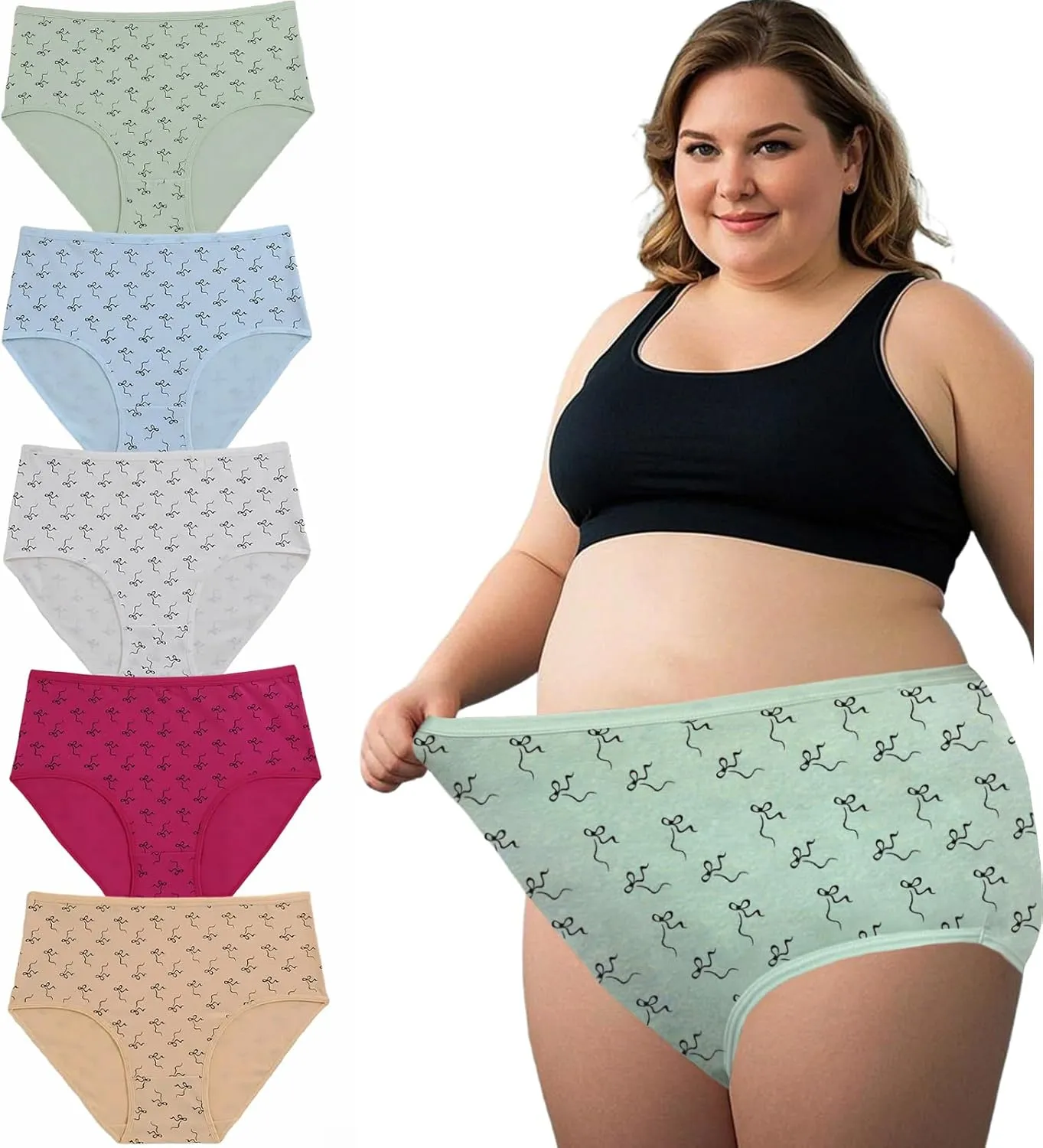 Women Plus Underwear Panties for Women Pack Cotton Plus Size Briefs for Ladies 5 Pack Bow Print Underwear