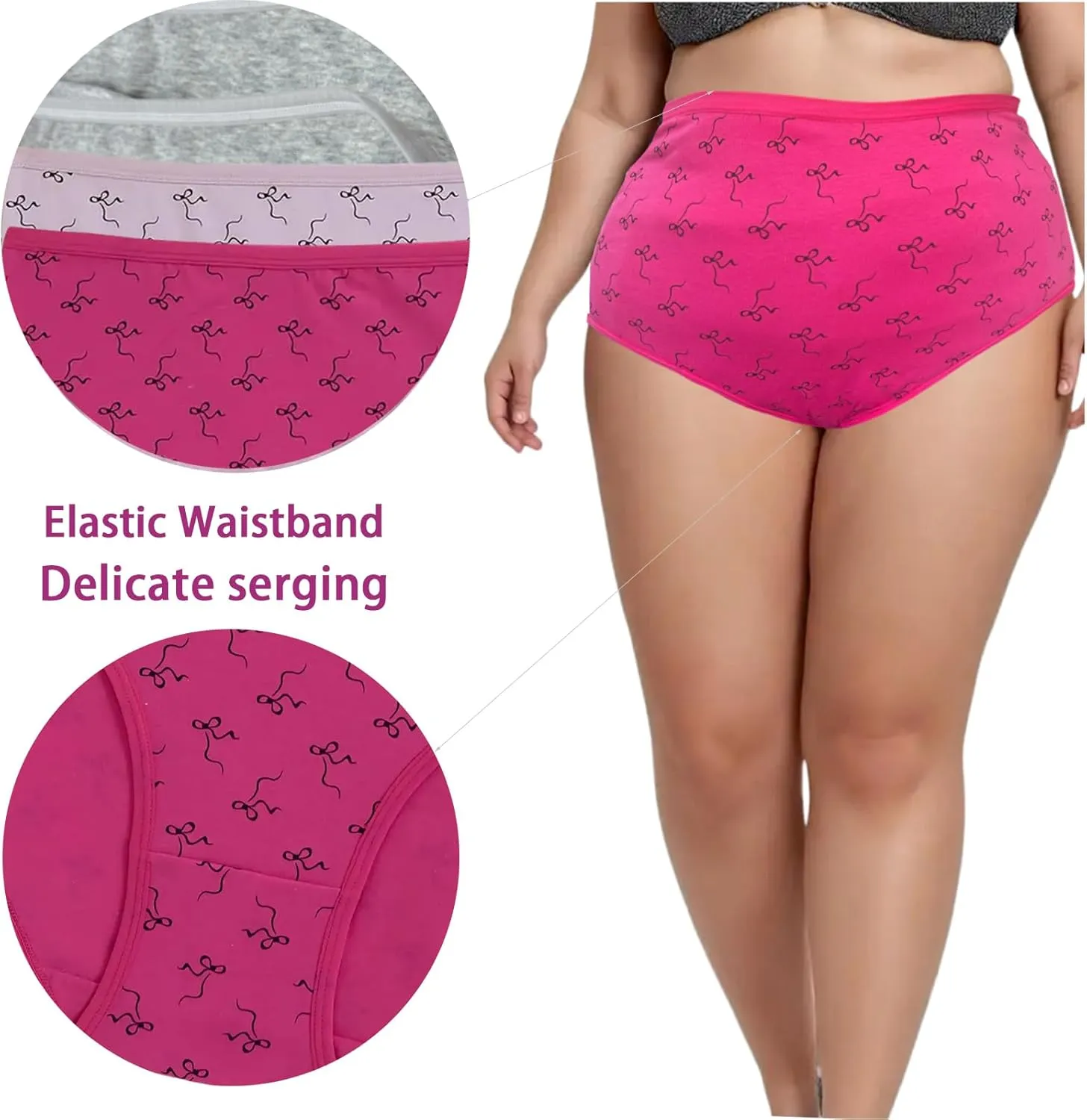 Women Plus Underwear Panties for Women Pack Cotton Plus Size Briefs for Ladies 5 Pack Bow Print Underwear
