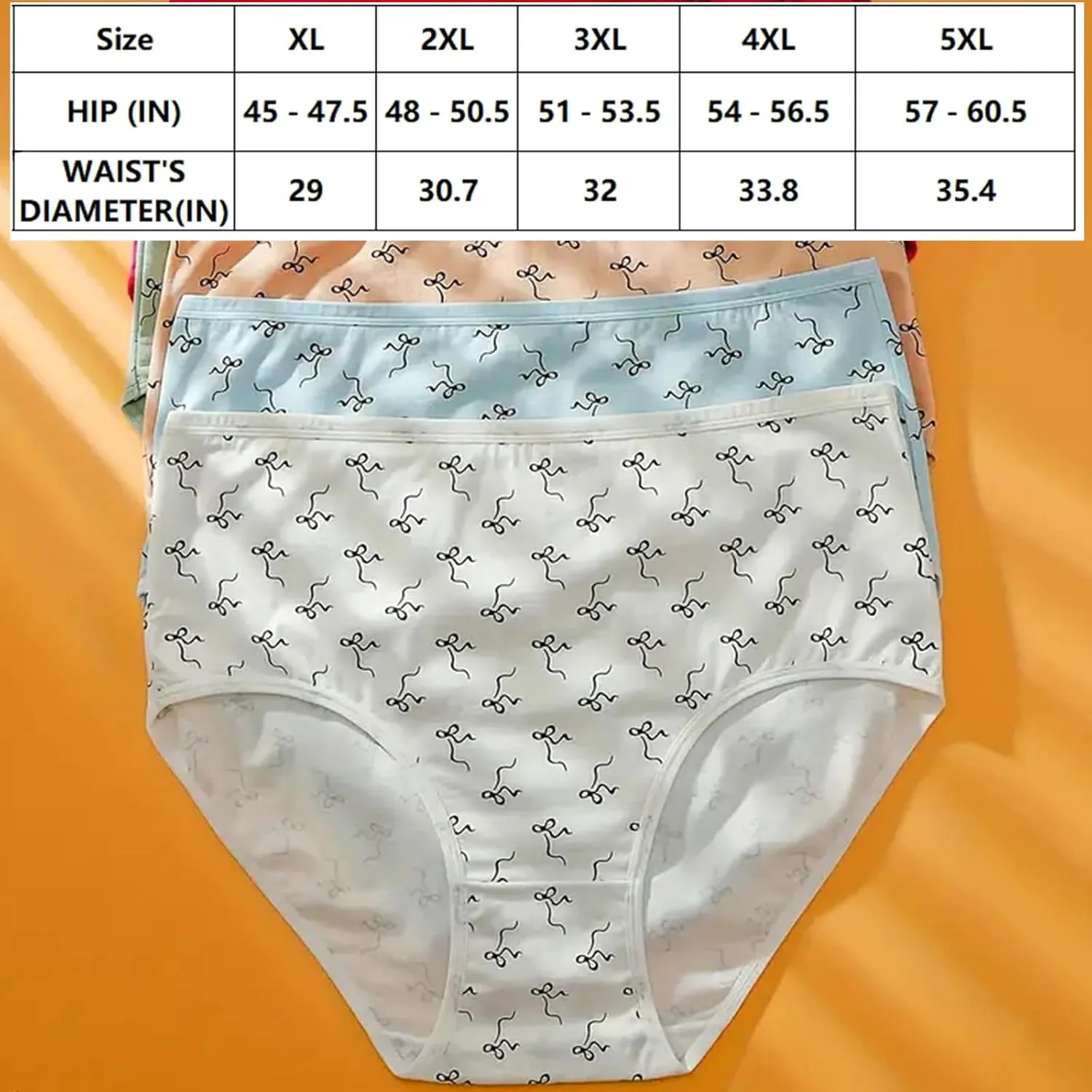 Women Plus Underwear Panties for Women Pack Cotton Plus Size Briefs for Ladies 5 Pack Bow Print Underwear