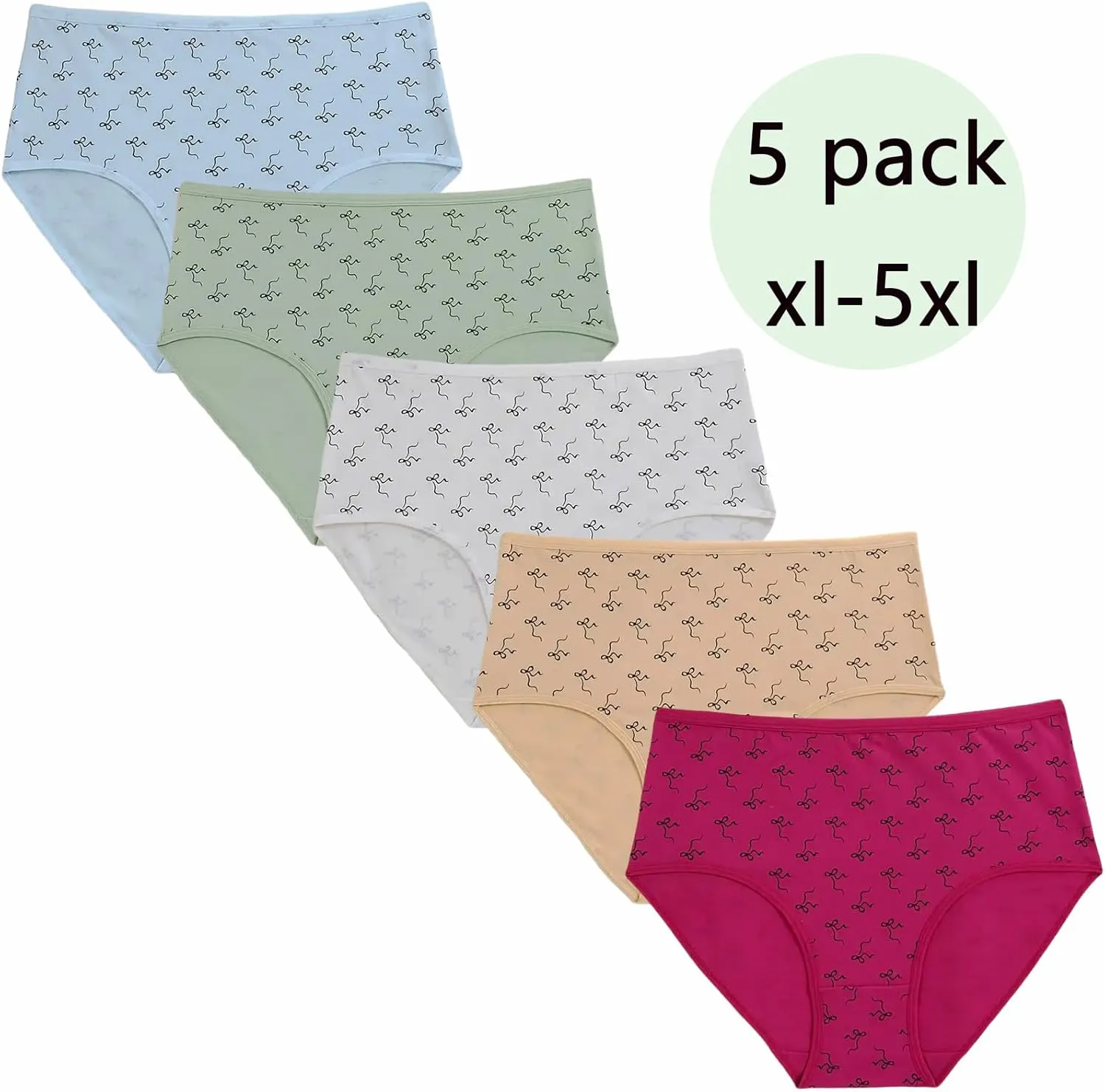 Women Plus Underwear Panties for Women Pack Cotton Plus Size Briefs for Ladies 5 Pack Bow Print Underwear
