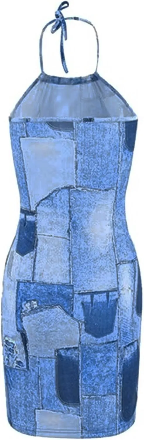 Women Sexy Strapless Tube Mini Dress 3D Print Denim Jeans Off Shoulder Bandeau Bodycon Dresses