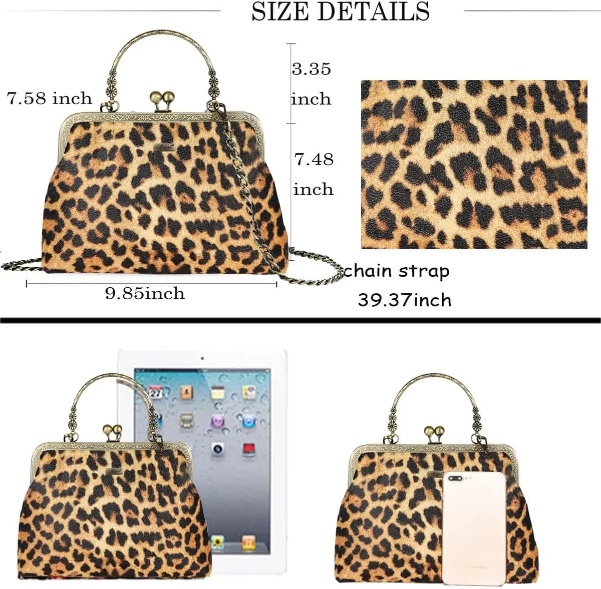 Women Small Retro Purse Vintage Top Handle Handbag Kiss Lock Shoulder Bag