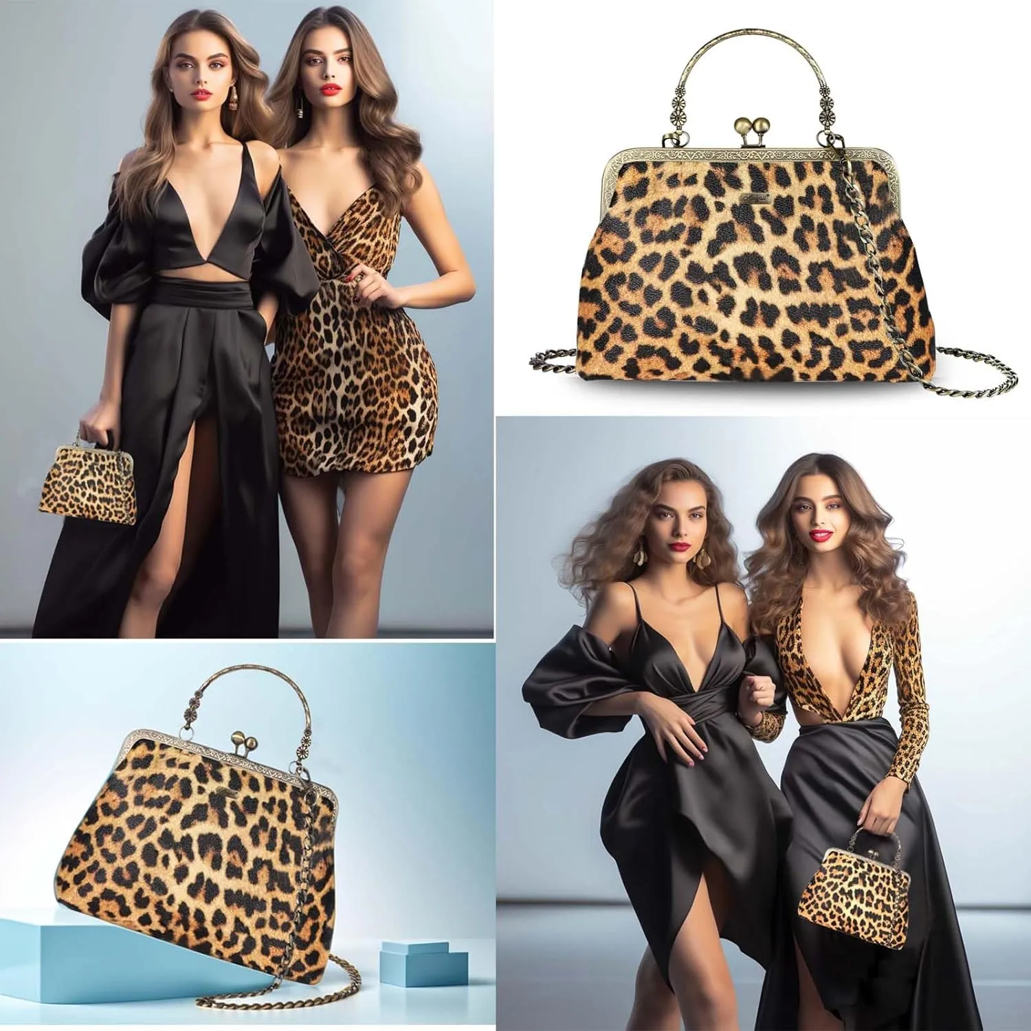 Women Small Retro Purse Vintage Top Handle Handbag Kiss Lock Shoulder Bag