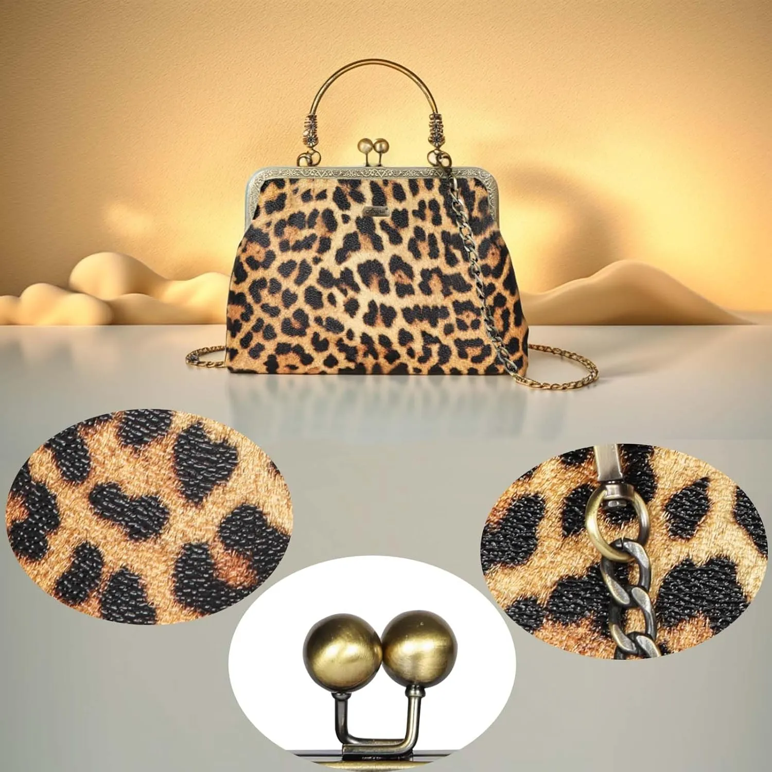 Women Small Retro Purse Vintage Top Handle Handbag Kiss Lock Shoulder Bag