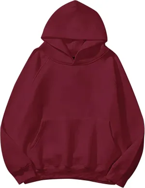 Women Solid Basic Loose Fleece Hoodies Sweatshirt Oversized Long Sleeve Drop Shoulder Kangaroo Pockets Pullovers Top
