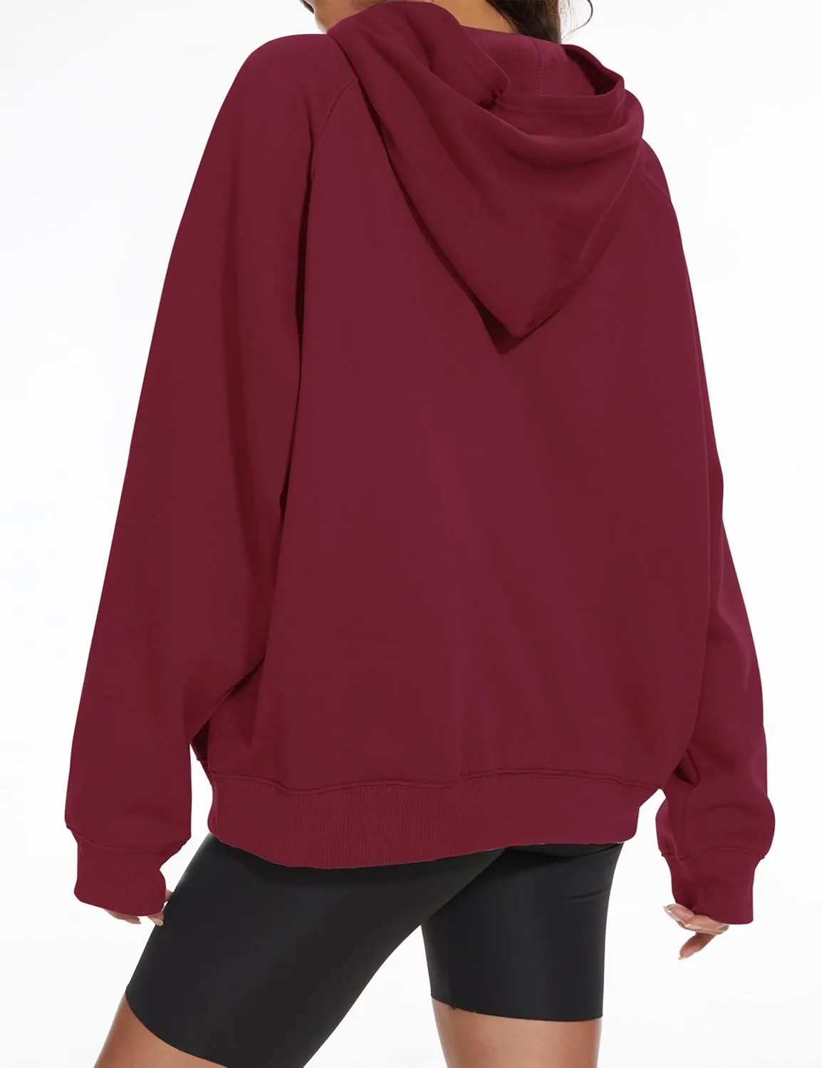 Women Solid Basic Loose Fleece Hoodies Sweatshirt Oversized Long Sleeve Drop Shoulder Kangaroo Pockets Pullovers Top