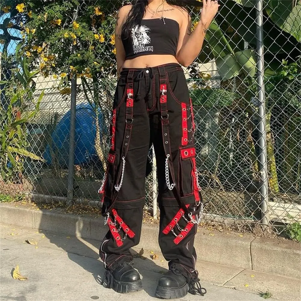 Women Y2k Pants Goth Punk Emo Baggy Bell Bottom Jeans Y2k Wide Leg Harajuku Grunge Pants Hip Hop Clothes