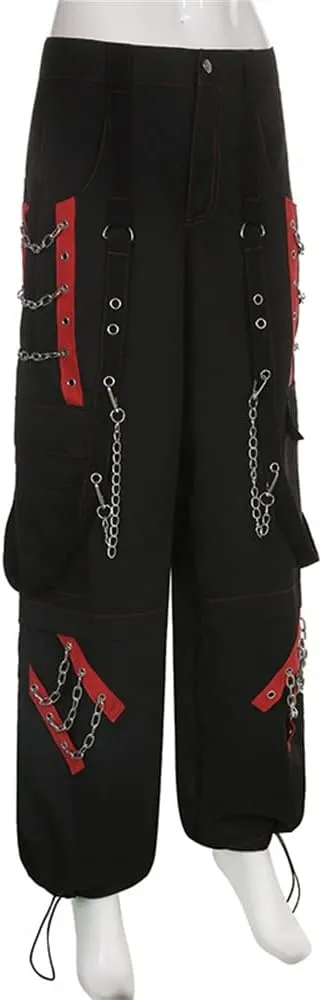 Women Y2k Pants Goth Punk Emo Baggy Bell Bottom Jeans Y2k Wide Leg Harajuku Grunge Pants Hip Hop Clothes