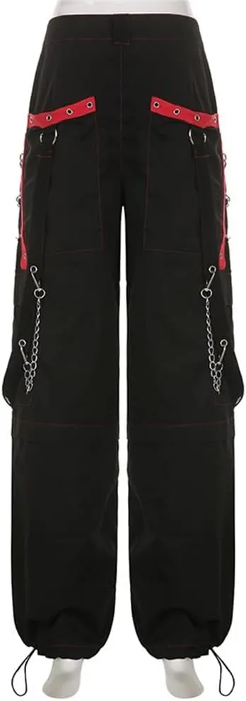 Women Y2k Pants Goth Punk Emo Baggy Bell Bottom Jeans Y2k Wide Leg Harajuku Grunge Pants Hip Hop Clothes