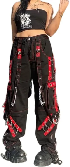 Women Y2k Pants Goth Punk Emo Baggy Bell Bottom Jeans Y2k Wide Leg Harajuku Grunge Pants Hip Hop Clothes