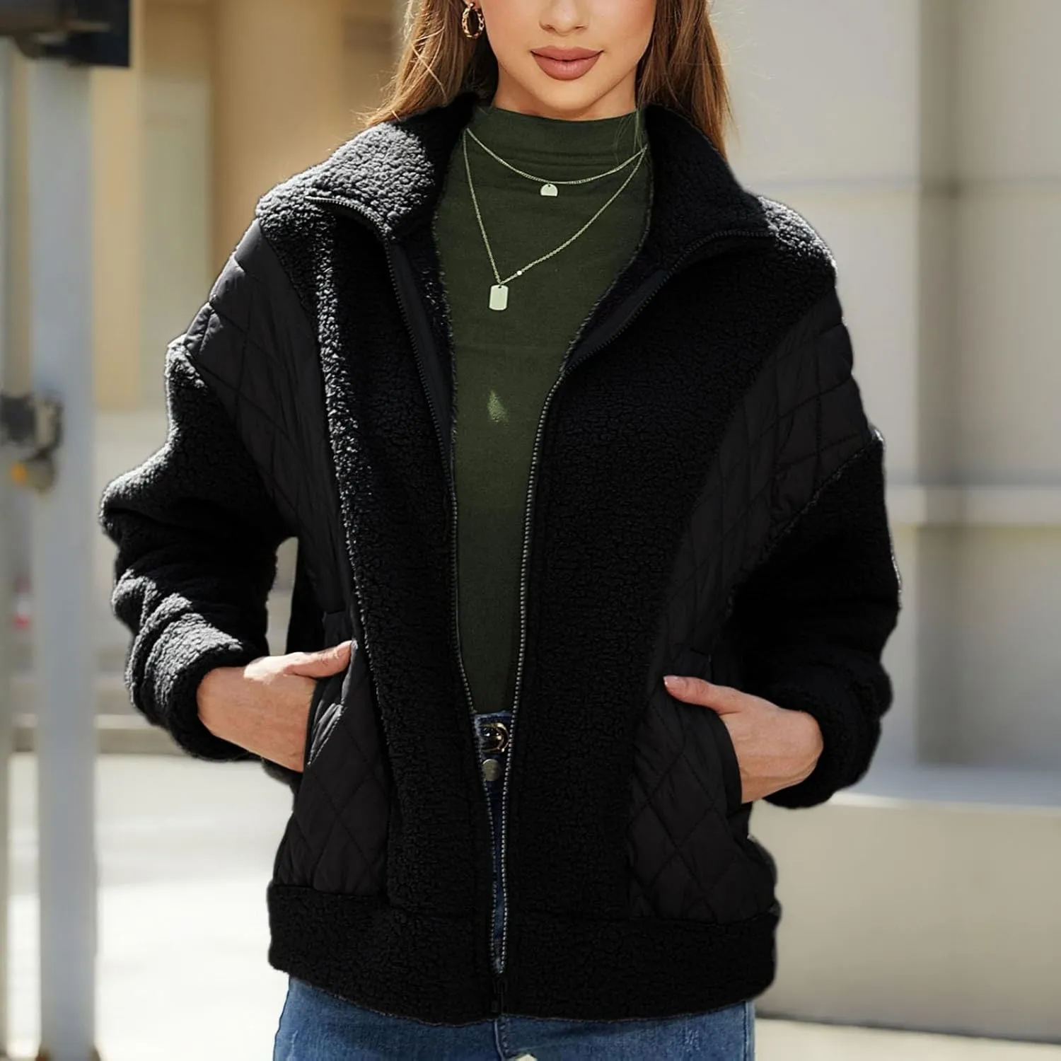 Women's Autumn And Winter New Fashionable Long Sleeved Cardigan Zipper Splicing Women's Coat Fashion Style Women