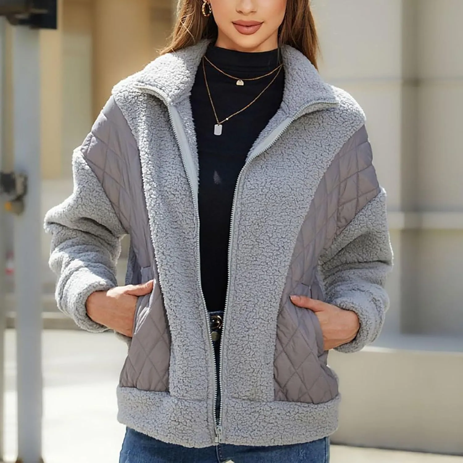 Women's Autumn And Winter New Fashionable Long Sleeved Cardigan Zipper Splicing Women's Coat Fashion Style Women